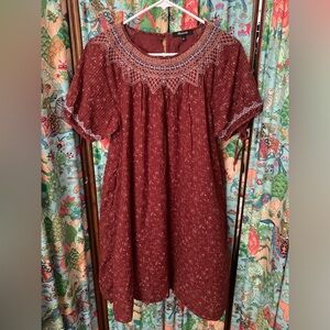 Madewell rust red floral embroidered babydoll dress sz small